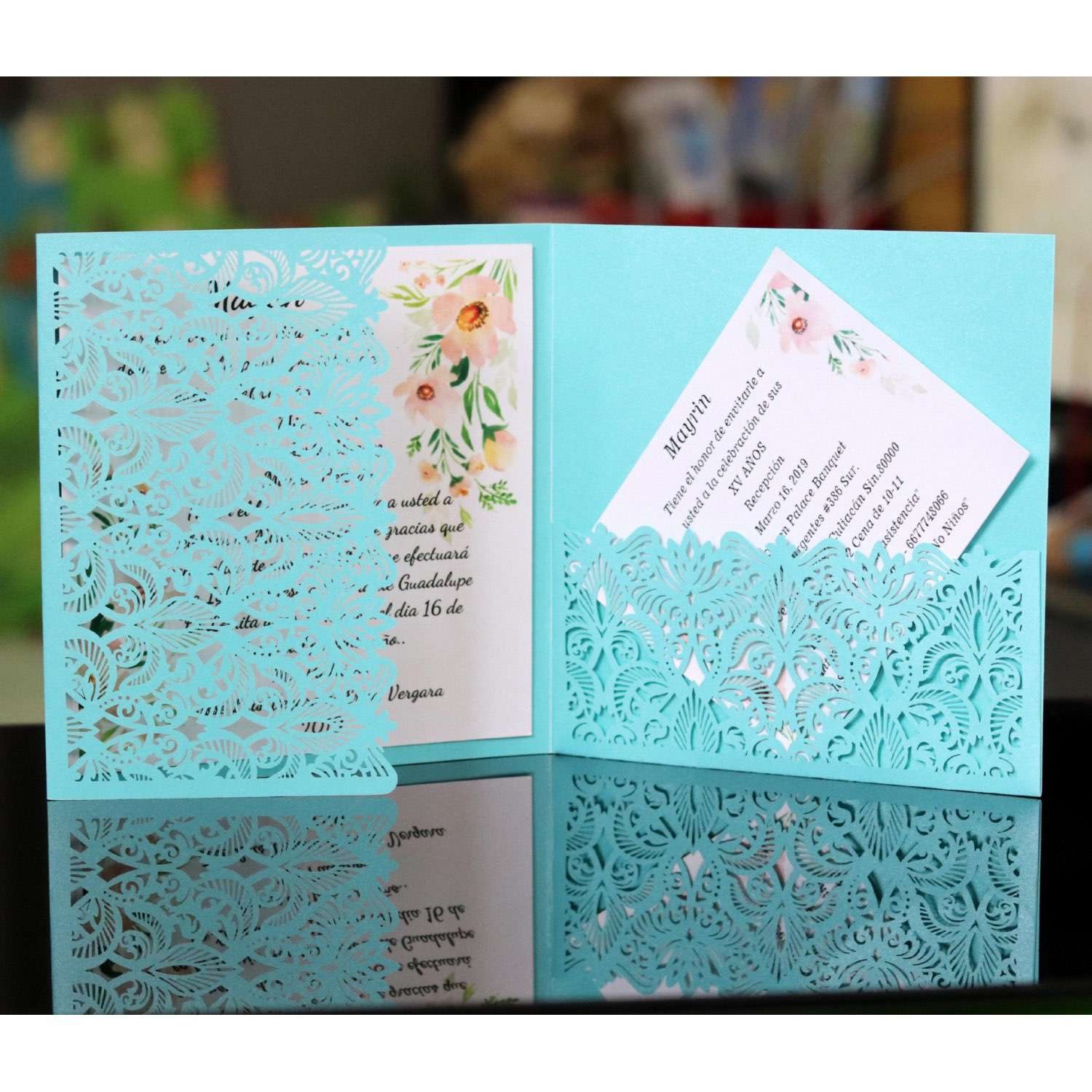 Dark Blue New Wedding Card Square Laser Cut Invitation Holiday Blessing Card